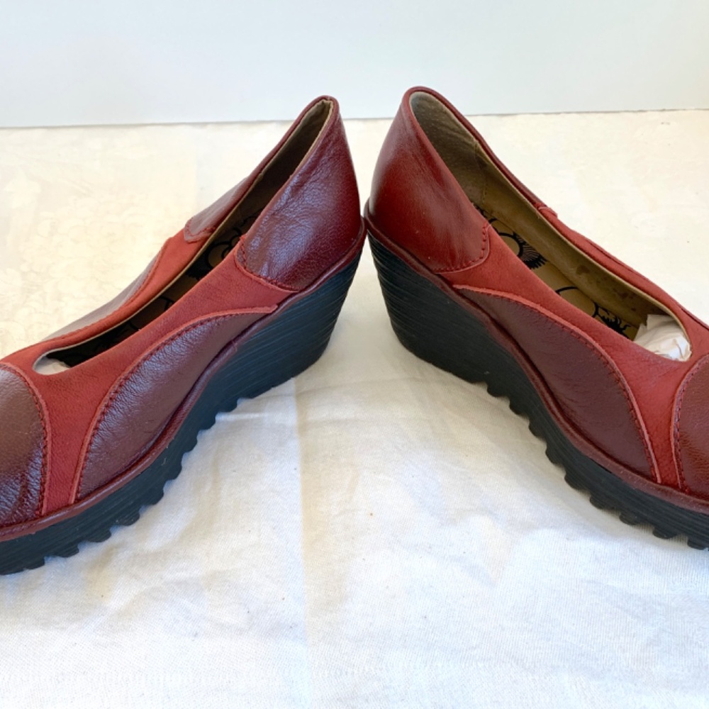 Fly London Burgundy Wedge Heels - Picture 12 of 13